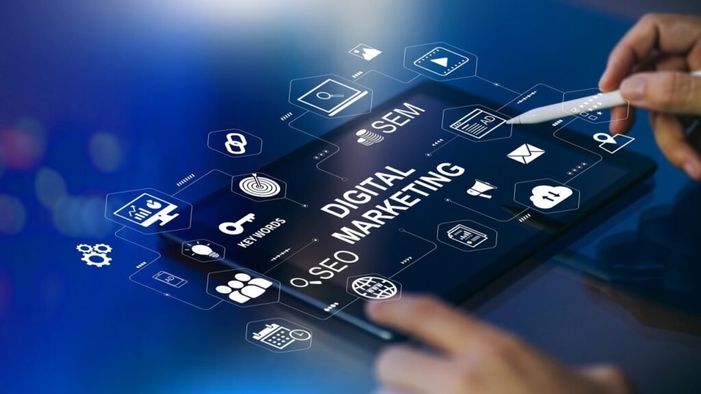 Digital marketing concepts on tablet screen